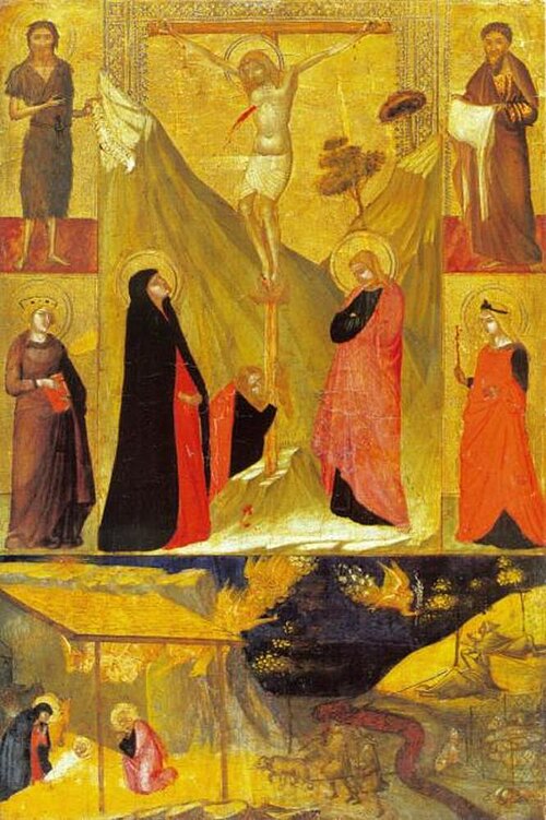 The Crucifixion, the Nativity and Saints, 1322, Ambrogio Lorenzetti
