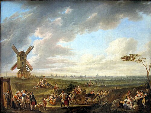 Réception d'un soldat arrivant dans sa patrie, avec fond la ville de Lille vue du Dieu-de-Marcq, 1774, Louis Joseph Watteau