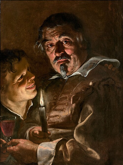Man and boy by candlelight, 1631, Jan Cossiers
