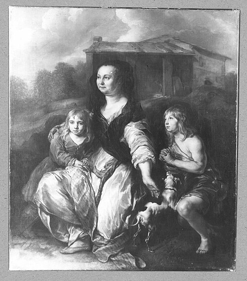 Portrait of a widow with 2 children, 1790, Jan van Noordt