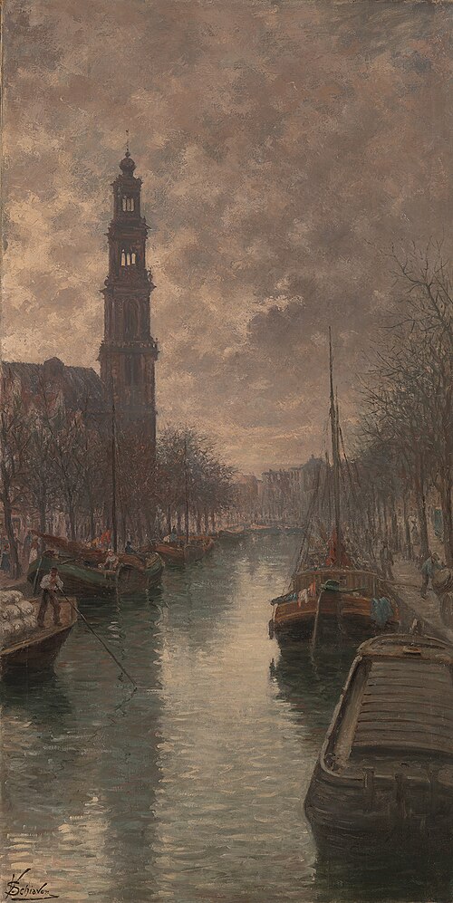 Gezicht op de Prinsengracht met de Westerkerk, 1904, Vittorio Schiavon