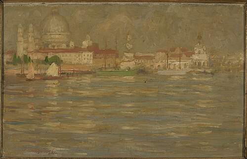 View of the city at waterside, , Stanisław Chlebowski