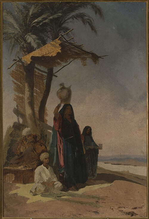 Eastern genre scene under a palm tree, , Stanisław Chlebowski