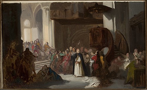 Scene in a church, sketch for a historical scene, 1872, Stanisław Chlebowski