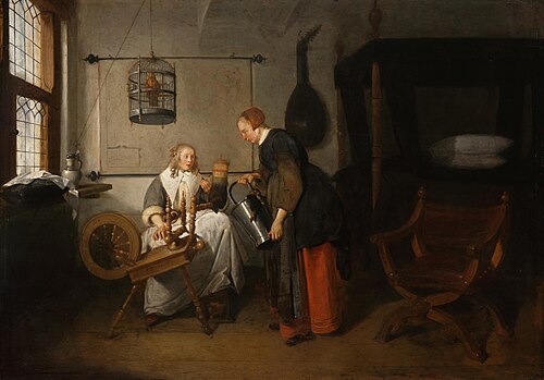 Young Woman at the Spinning Wheel, 1667, Quirijn van Brekelenkam