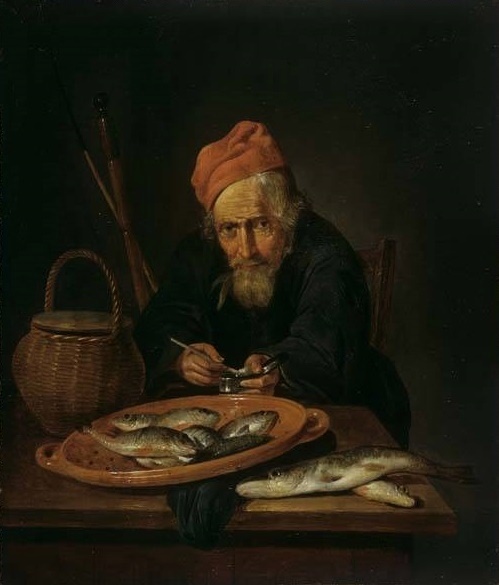 Vendeur de poisson - l'élément de l'eau., 1650, Quirijn van Brekelenkam
