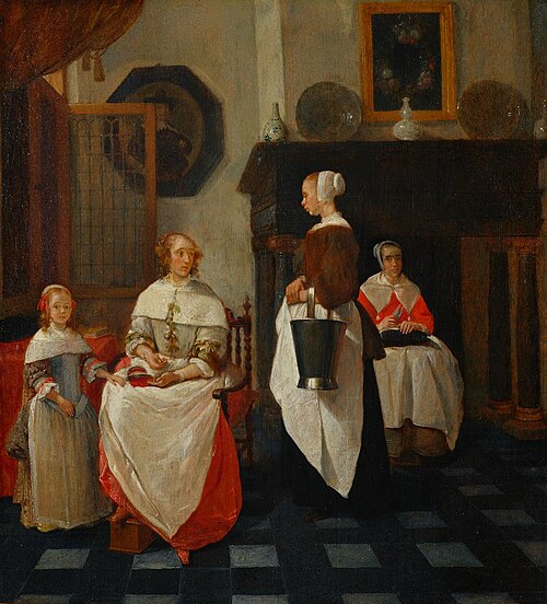 Interieur mit drei Frauen und einem Mädchen, 1663, Quirijn van Brekelenkam