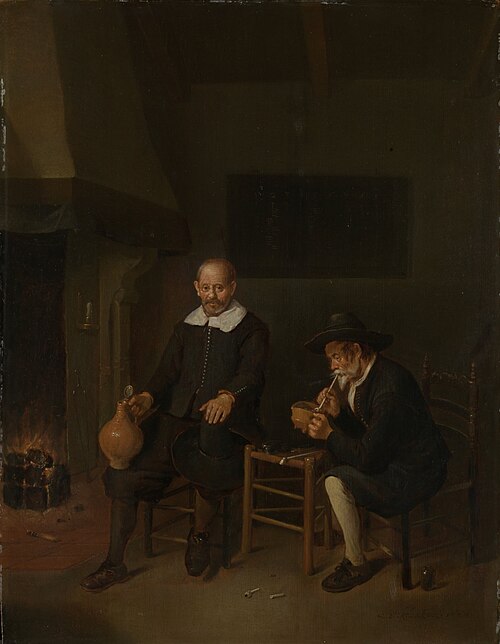 Interior with two men by the fire, 1664, Quirijn van Brekelenkam
