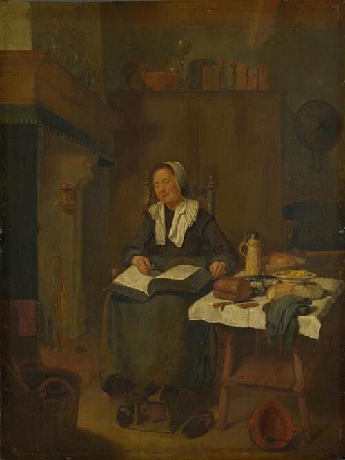 A Woman Asleep by a Fire, 1648, Quirijn van Brekelenkam