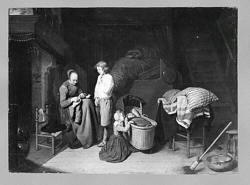 interior with mother and children, 1645, Quirijn van Brekelenkam