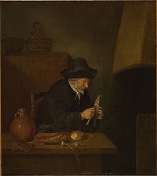Old man cleaning herring, 1667, Quirijn van Brekelenkam
