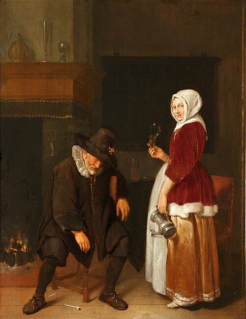 An Old Man sleeping by a Fireside attended by a Maidservant, 1660, Quirijn van Brekelenkam