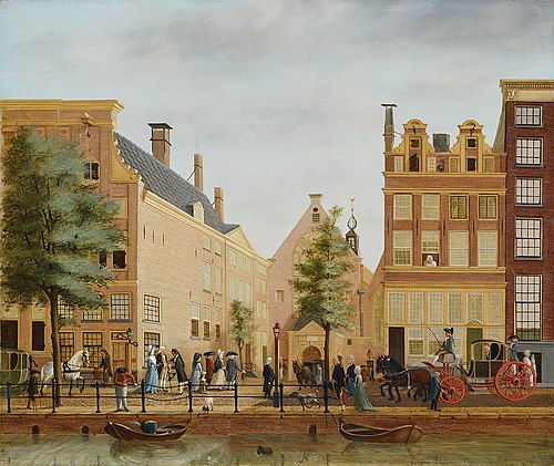 Oudezijds Achterburgwal met de Waalse kerk, 1772, Hendrik Keun