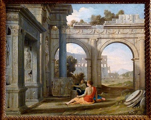 Personnages dans un paysage de ruines antiques, 1639, Jean Lemaire