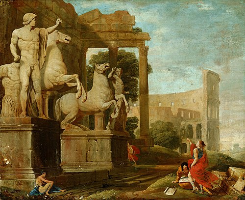 Ruinenlandschaft mit Dioskuren und Kolosseum, 1630, Jean Lemaire
