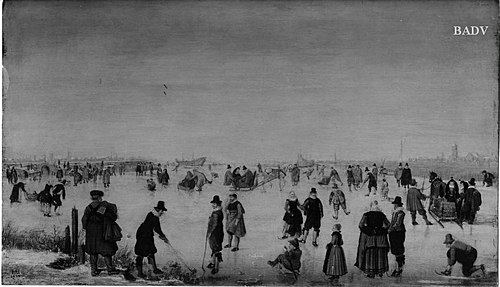 Winterlandschaft mit Eisläufern und Schlitten, , Hendrick Avercamp