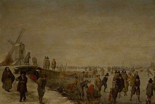 A Winter Landscape with Figures around a Bridge, 1650, Hendrick Avercamp