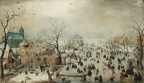 Winter landscape with skaters, 1608, Hendrick Avercamp