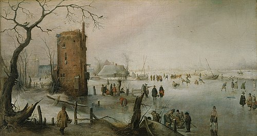 Skating Near a Town, 1615, Hendrick Avercamp