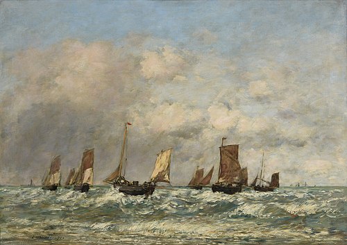 Berck : le départ des barques, 1890, Eugène Boudin