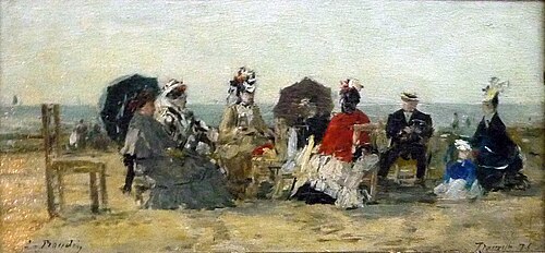 La Conversation sur la plage de Trouville, 1873, Eugène Boudin