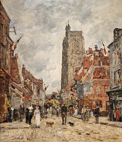 Abbeville, la rue et l'église Saint-Vulfran, 1894, Eugène Boudin