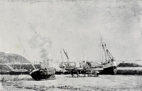Ships in the harbor, , Eugène Louis Boudin