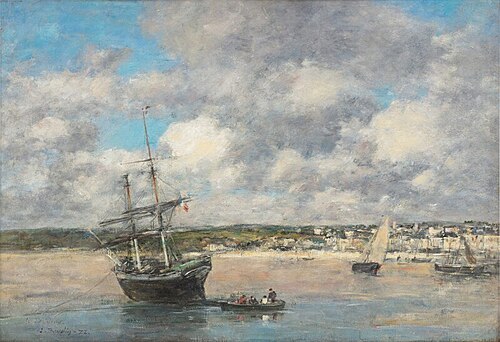 Portrieux. Rivages et bateau à l'ancre, 1896, Eugène Louis Boudin