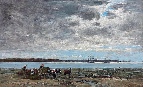 Vue de la la rade Brest et de la récolte du varech, , Eugène Louis Boudin