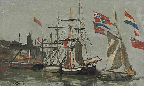 Port, les oriflammes, , Eugène Louis Boudin