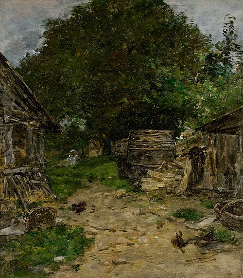 Paysage. Intérieur d'une cour de ferme, , Eugène Louis Boudin