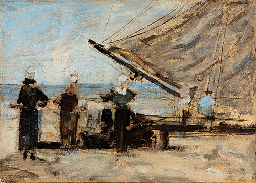 Marée basse, pêcheuses et voilier, , Eugène Louis Boudin