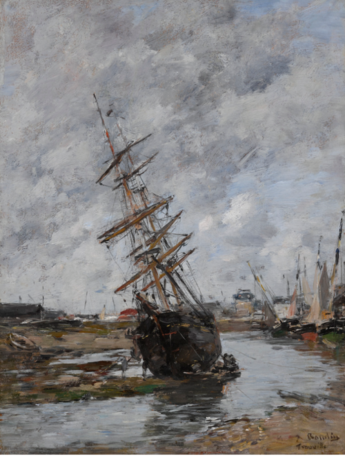 Trouville, voilier échoué dans le port, , Eugène Louis Boudin