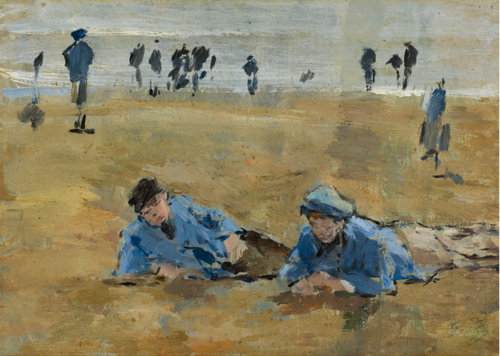 Deux garçons allongés sur la plage, , Eugène Louis Boudin
