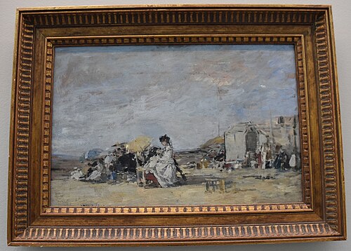 Femme en robe bleue sur la plage, , Eugène Louis Boudin