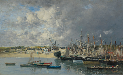 BATEAUX À L'ANCRE DANS LE PORT, PORTRIEUX, 1873, Eugène Louis Boudin