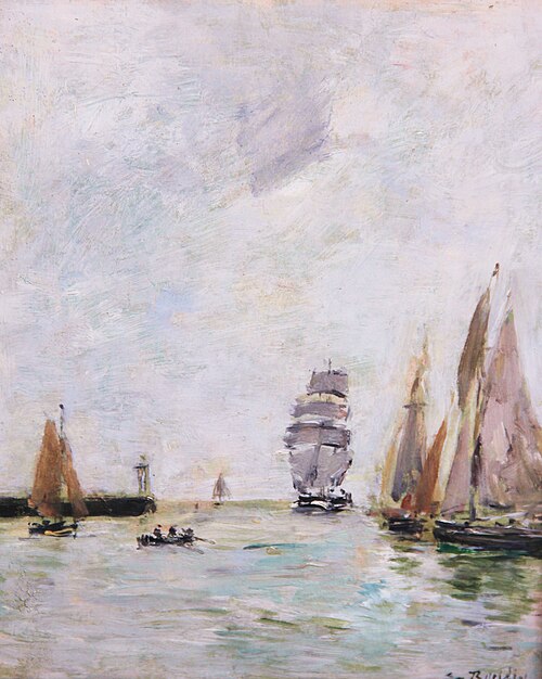 Trouville. Les jetées marée haute., , Eugène Louis Boudin
