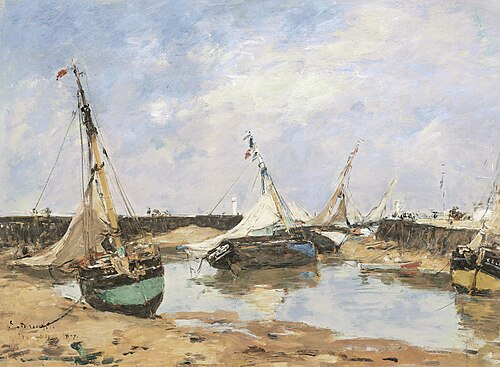 Trouville. Barques échouées entre les jetées, , Eugène Louis Boudin