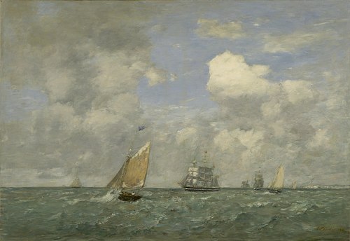 Ships and Sailing Boats Leaving Le Havre, 1887, Eugène Louis Boudin