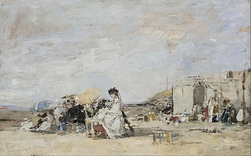 Dame en blanc sur la plage de Trouville, 1869, Eugène Boudin