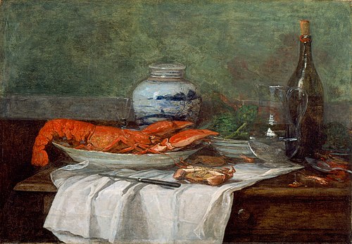 Nature morte au homard sur une nappe blanche, 1853, Eugène Boudin