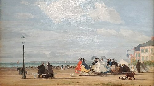 La Plage à Trouville - L'Imperatrice Eugenie et sa Suite, 1863, Eugène Boudin