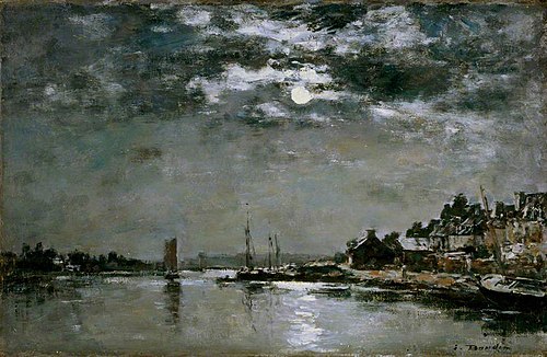 Moonlit Village Scene, Le Faou, Brittany, 1860, Eugène Louis Boudin