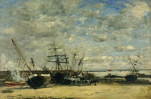 Vessels and Horses on the Shoreline, , Eugène Louis Boudin