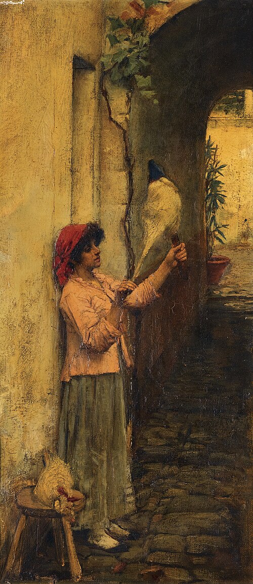 A Neapolitan flax spinner, 1877, John William Waterhouse