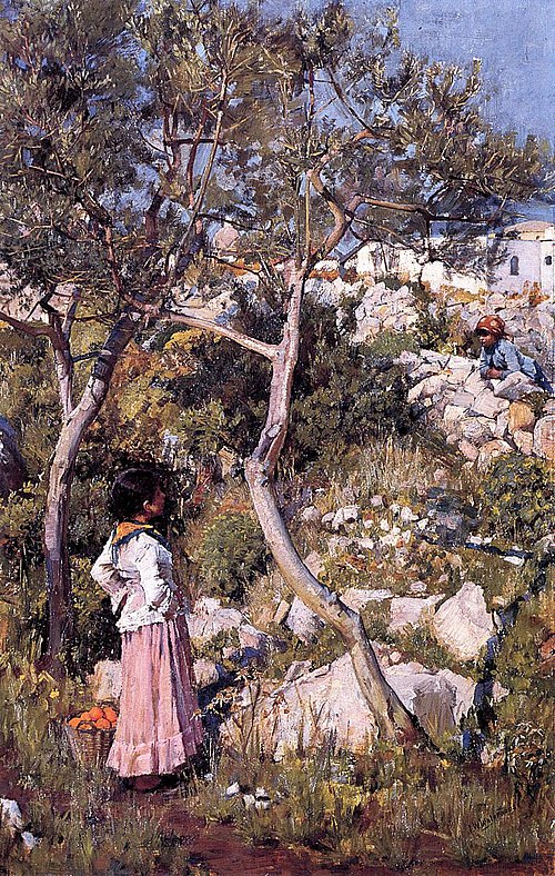 Two Little Italian Girls by a Village, 1875, John William Waterhouse