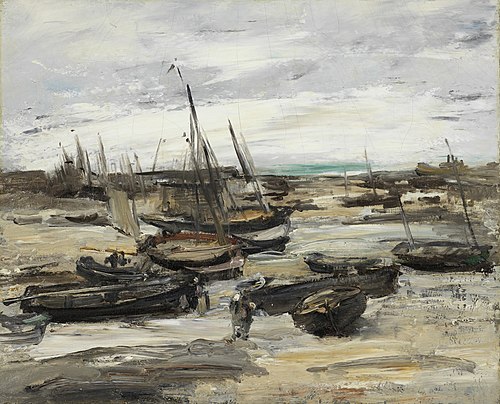 Vissersboten in de haven van Dieppe, 1876, Alexis Vollon