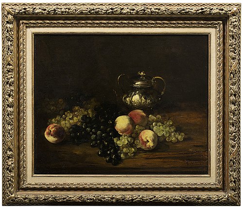 Stilleven met perziken en druiven, 1874, Alexis Vollon