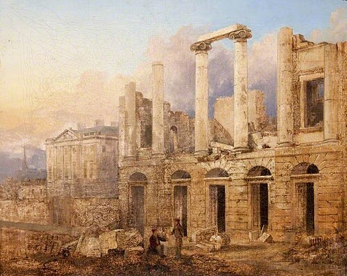 Old Theatre Royal, Queen Street, after the Fire in January 1829, 1829, Andrew Donaldson