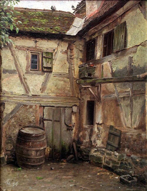 Courtyard of a half-timbered house, 1886, Anton Asmussen